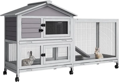 Grand clapier multi-niveaux pour lapin avec roulettes et bacs coulissants - Photo 1/4