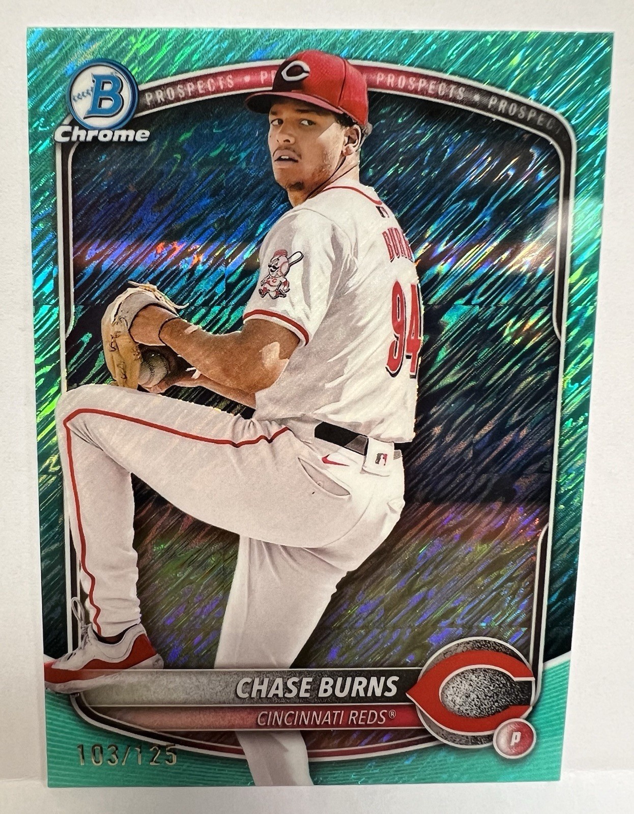 2025 Bowman Chase Burns #BCP-122 Chrome Aqua Mojo Refractor /125 SP Cincy Reds