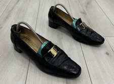 Vintage Salvatore Ferragamo Black Croc Embossed Leather Vara Loafers Sz 9.5 C