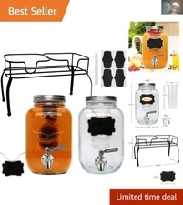 Quality Glass Beverage Dispenser with Stainless Steel Faucet - 2 Pack - 1 Gallon