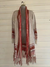 Bibo Long Sleeve Open Front Long Cardigan Sweater Size L