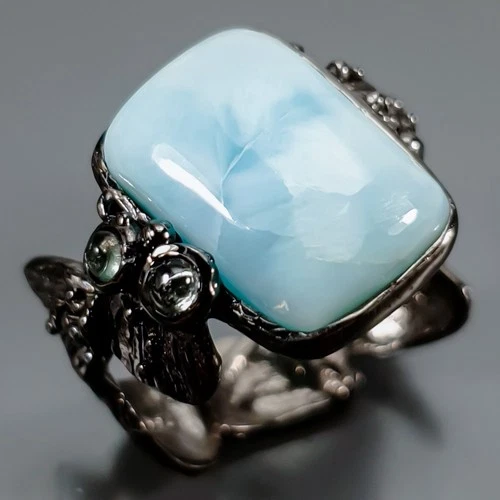 New Women jewelry Natural Larimar Ring 925 Sterling Silver Size 8.5 /R450623