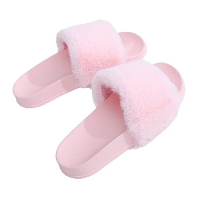 APIKA Damen Flip Flop Kunstfell Slipper Fuzzy Flauschig Bequem Sliders Offen
