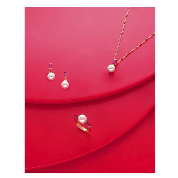 Collana Donna Perla Majorica Argento Dorato Zircone Rosso Rubino - Immagine 3 di 4