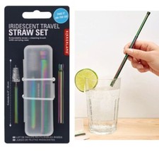 Kikkerland Travel Straw Set Reusable Stainless Steel Portable Compact Gift Idea