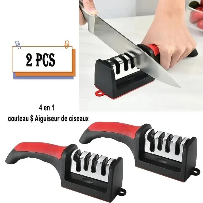 Aiguiseur Couteaux de Cuisine x2 Professionnel 4 en 1 Anti-dérapant Ergonomique