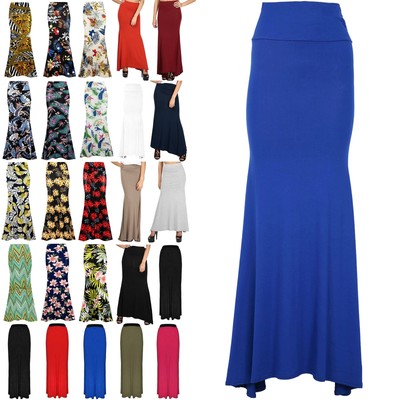 New Womens Maxi Gypsy Skirt Ladies Plain Long Length Skirts Size Uk 8 To 26