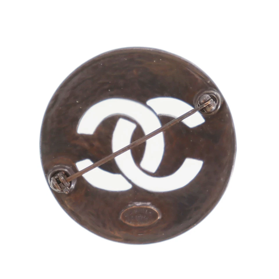 Broche prendedor usado círculo logotipos Chanel CC marrón oscuro 98A Francia vintage #CD873 S Foto 3 de 4