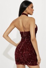 FASION NOVA BURGUNDY VERA VELVET SEQUIN DRESS! NEW WITH TAGS! SIZE MEDIUM!