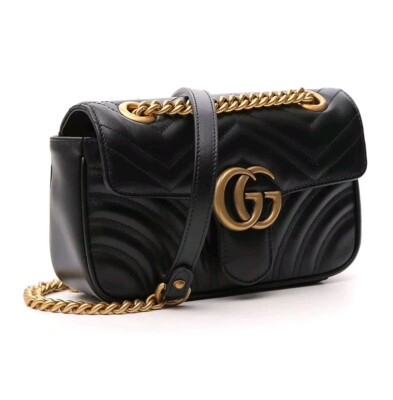 Gucci GG Marmont Gold Hardware Shoulder Bag Mini Black Leather | eBay