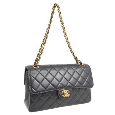 Chanel Black Lambskin Double Sided Classic Flap Shoulder Bag 19950