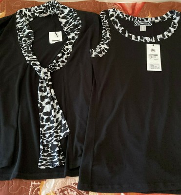 Roberto Naldi Queenbee Black White Italian Blouse Top Cardigan & Tank Top Set M