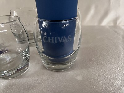 Chivas Barrel Tumbler Low Ball Cocktail Glasses (4) Etched 10 Fl Oz Thick Bottom