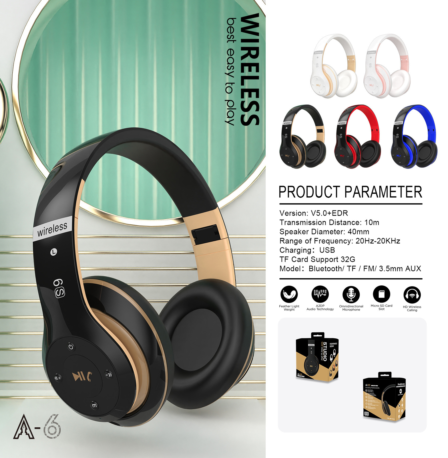 Wireless Bluetooth 5.0 Over-Ear Headphones with Noise Cancelling Stereo Sound-image