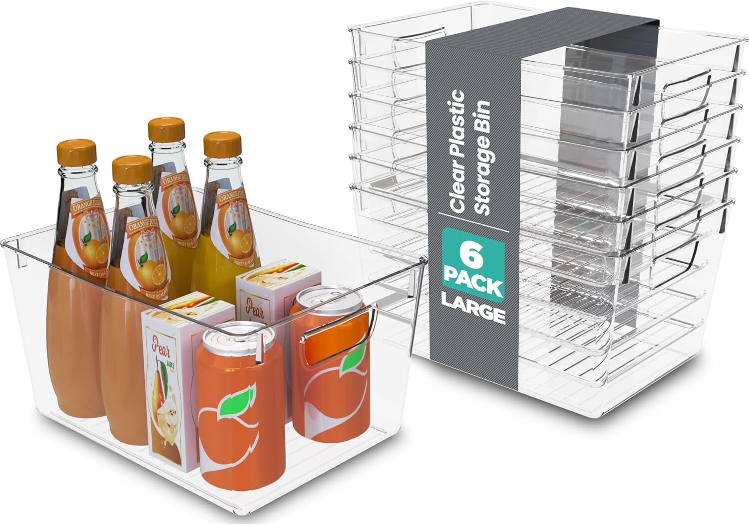 Clear Organizer or Storage Bins - 6 Pack Pantry Organizers and Storage Bins