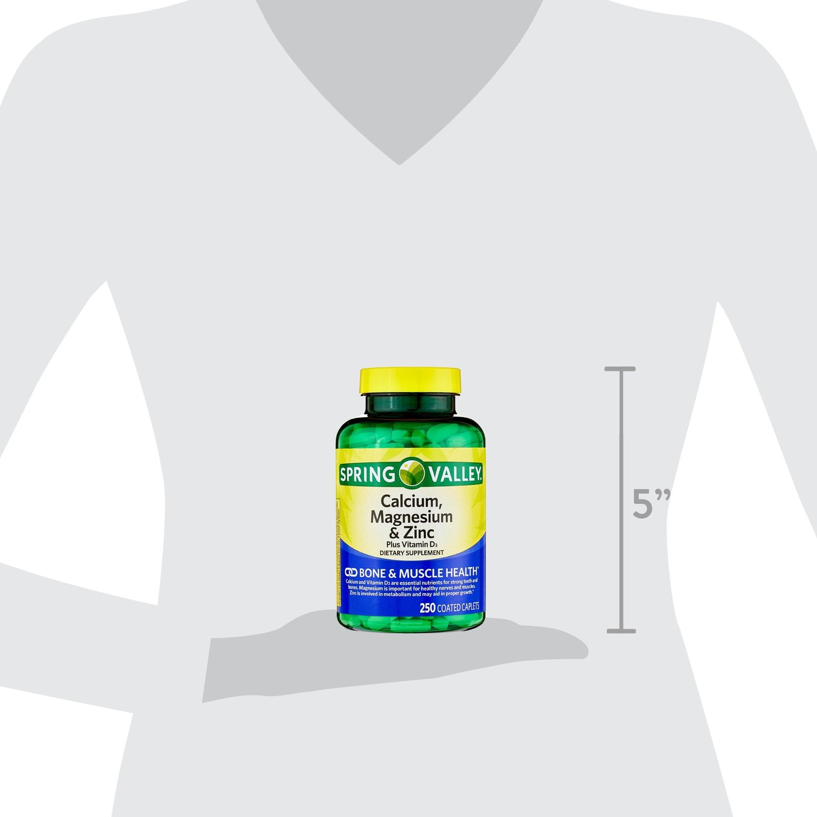 Spring Valley Calcium, Magnesium & Zinc Plus Vitamin D3 Coated Caplets, 250 C...