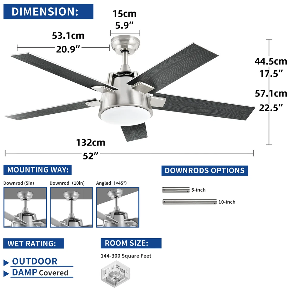 52" Modern Ceiling Fan Light Dimmable LED 3-Color Memory Function for Bedroom - Image 2 of 4