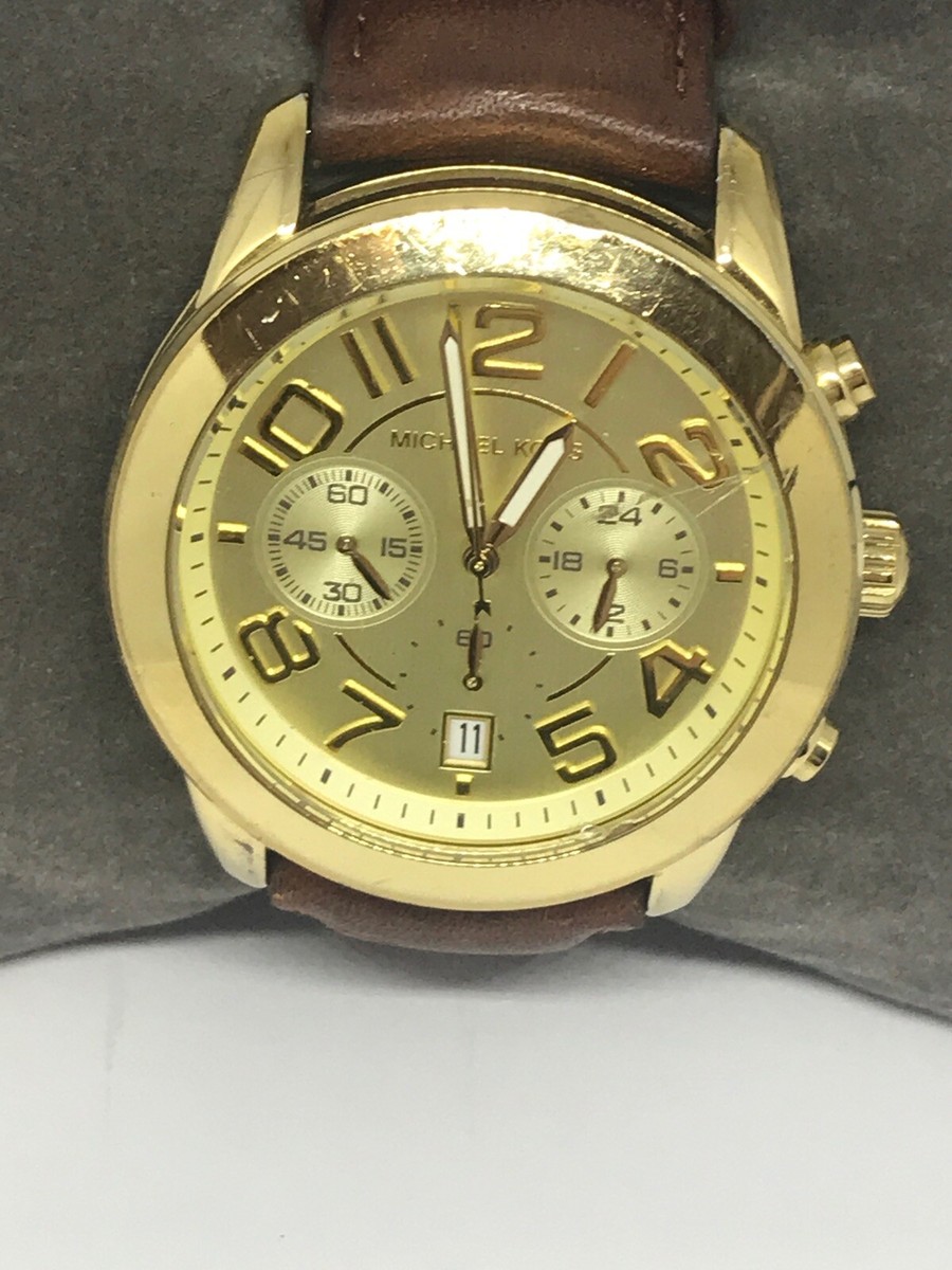 Michael Kors Mk2251 Womens Brown Leather Analog Champagne Dial