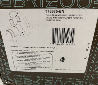 Brizo T75675-BN Odin Thermostatic Valve Trim w/ Integrated Volume Control Nickel