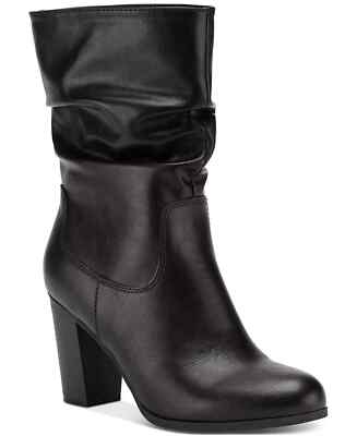 Style&Co Saraa Womens Slouch Mid Shaft Boots Black Faux Leather 10013336300