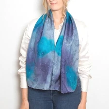 Galaxy Print Hand Painted Pure Silk Scarf Purple Blue Galaxy Space Print Scarf