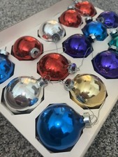 Vtg Christmas Ornaments Bulbs 2 Boxes 30 Pyramid 2" Glass Jumbo Made In USA