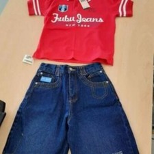 BRAND NEW  Boy's Fubu Jean Polo Shirt and Blue Denim Jean Shorts Set Size 5 