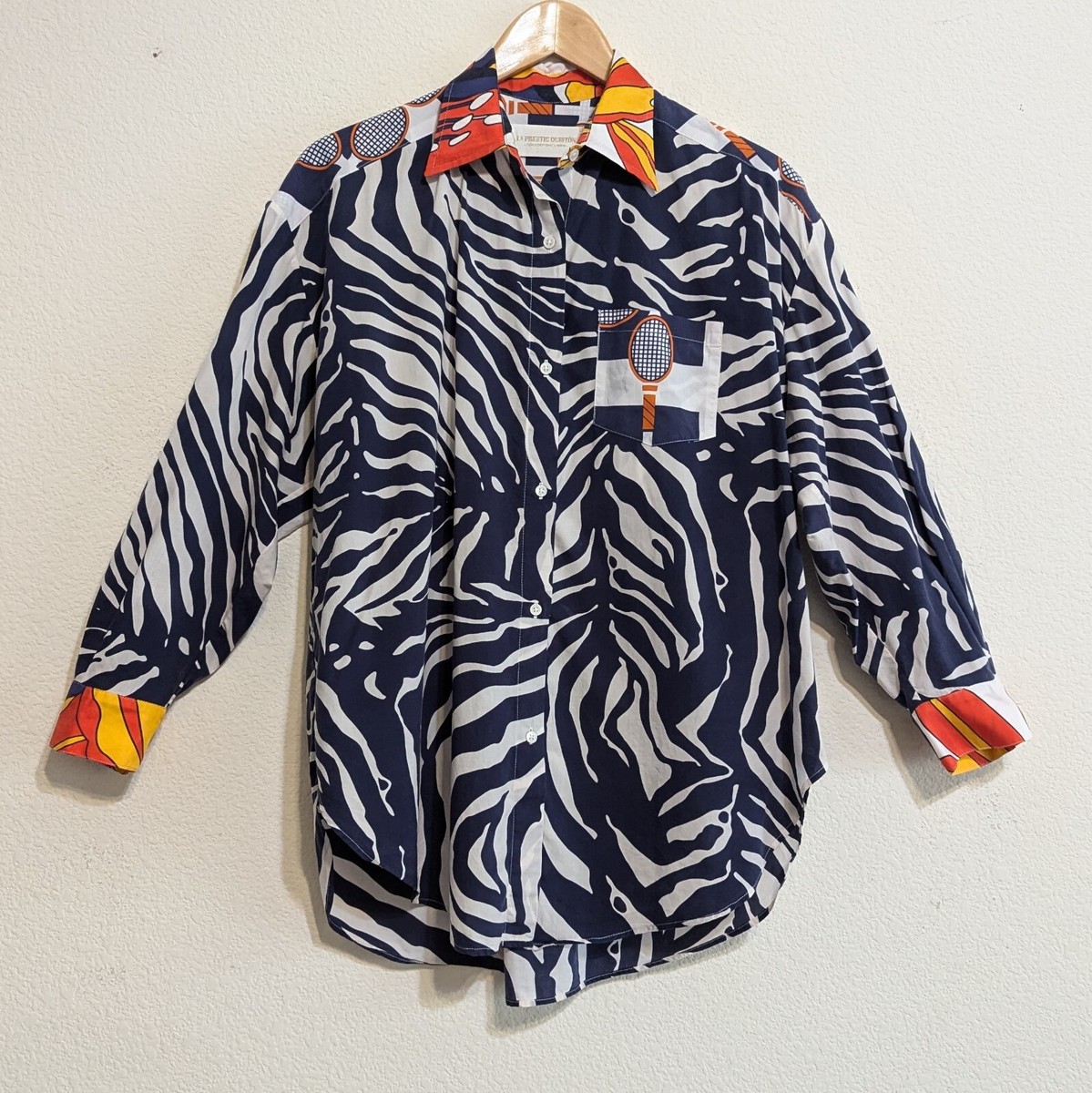 トップス LA PRESTIC OUISTON SILK TOP La Prestic Ouiston Paris Silk Blend Animal Print- Tennis Theme