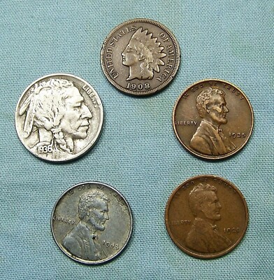 Starter Collection Mix Lot of 5 Old US Coins NO LONGER FOUND IN POCKET CHANGE #6