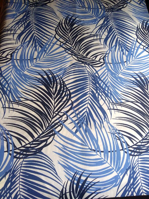 Richloom Solarium Outdoor Fabric~Blue White Palm Fronds~Tropics 1 Yd & 34'' x54''