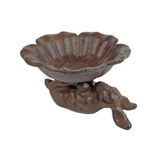 Small Cast Iron Bunny Rabbit Flower Bird Feeder Trinket Dish Tray Key Holder