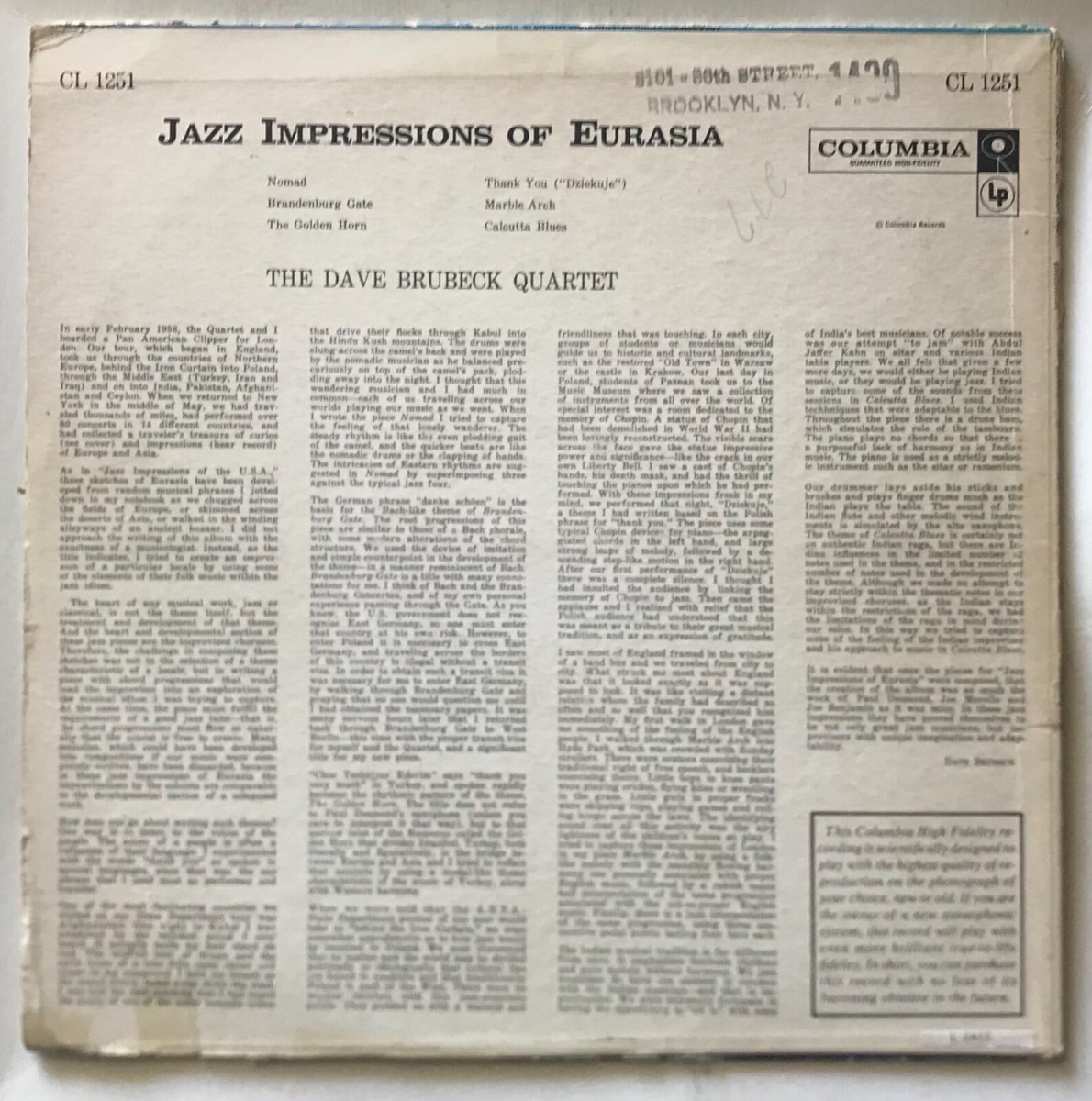 The Dave Brubeck Quartet - Jazz Impressions Of Eurasia - 1958