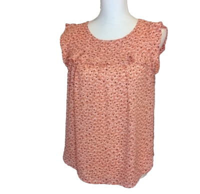 LOFT small pink floral blouse flutter sleeves round neck semi sheer career