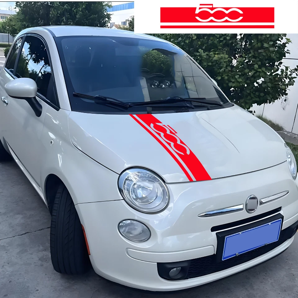 Calcomanía de vinilo multicolor con gráficos a rayas de 1 pieza para capó del motor del coche Fiat 500 Foto 3 de 4