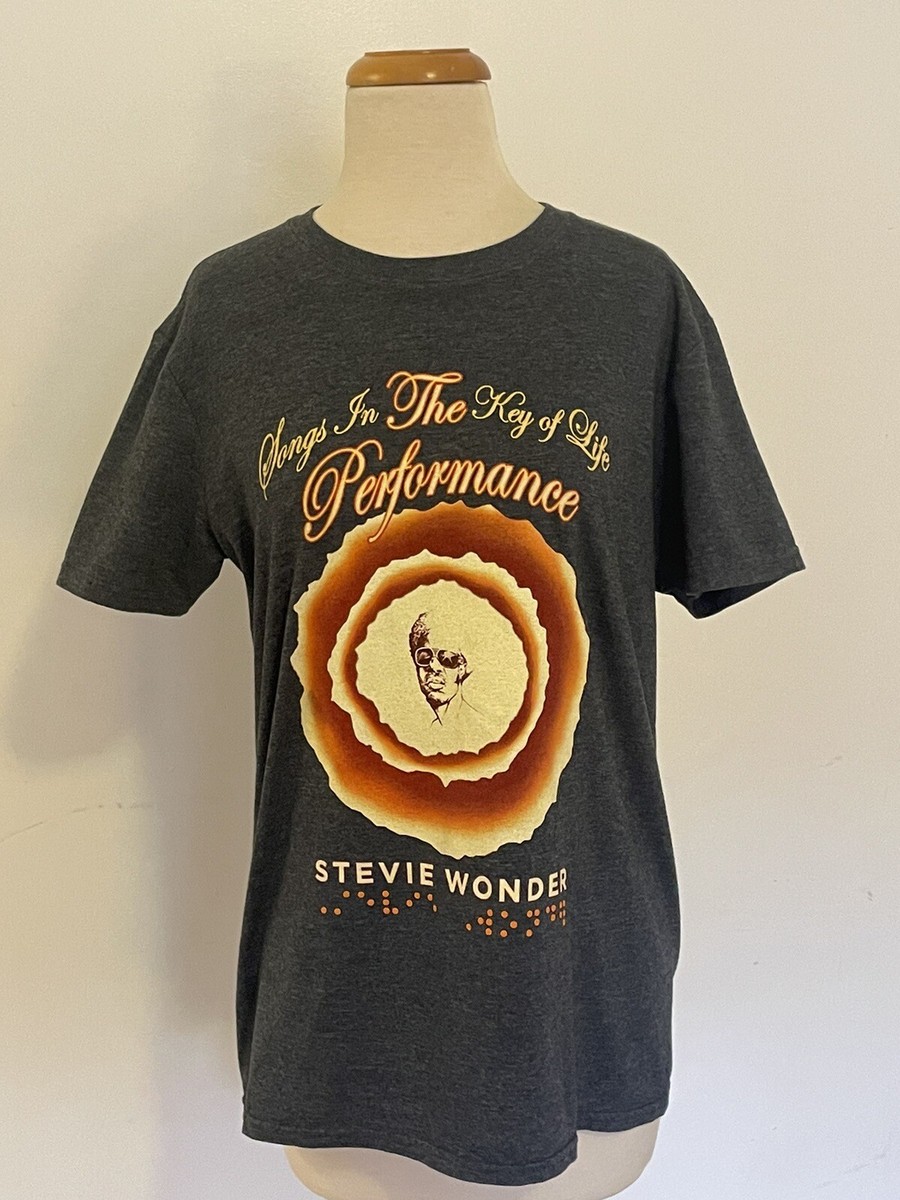 STEVIE WONDER Mens T-SHIRTS M Gray Red Graphic Braille 2014 Key Of