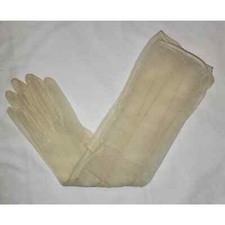 Vintage 50s Long Lt Yellow Sheer Textured Nylon Elbow Gloves Mid Century AS IS