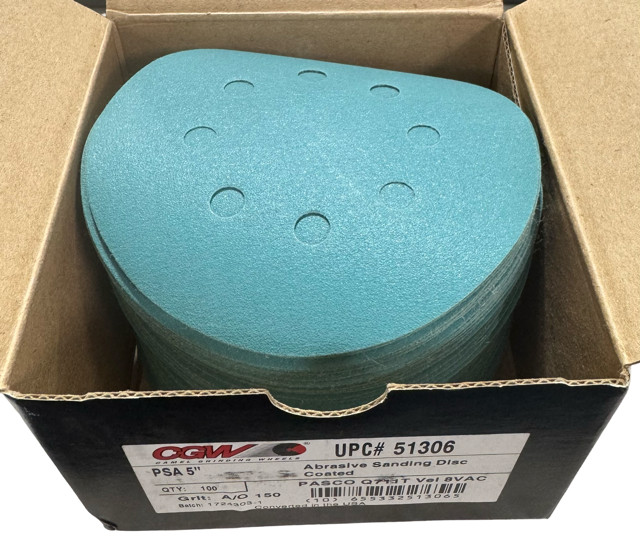 CGW 5" Hook & Loop Sanding Discs 8 Hole 150 Grit Aluminum Oxide 100 Pack
