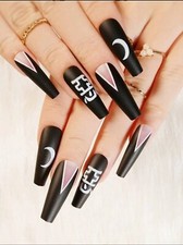 24 Witchy goth Press on nails kit with glue matte black coffin moon anime
