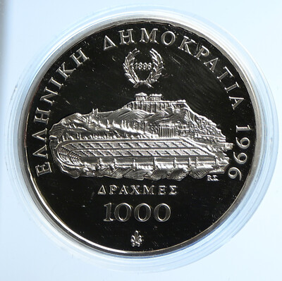 1996 GREECE OLYMPICS 100Y Ancient Wrestling Proof Silver 1000