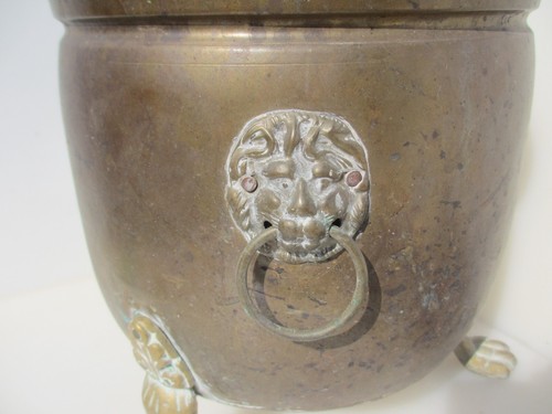 Vintage Brass Trough Tub Planter Plant Pot Old Antique Victorian Lion Loop 10"W - Picture 14 of 17