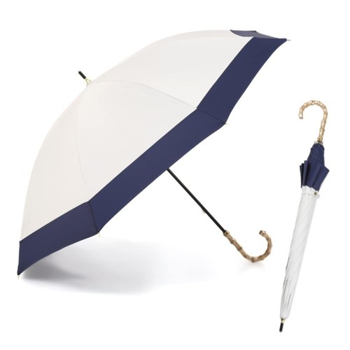 Parasol-cum-Umbrella Bamboo HandleUV Block Cut Piece White x Navy 60cm - Picture 9 of 24