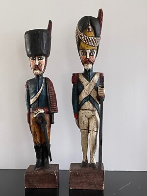 Antique Pair of Carved and Painted Wooden Soldiers