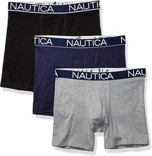 Nautica Men's 3-Pack Cotton Stretch Boxer Briefs Black, Navy, Blue