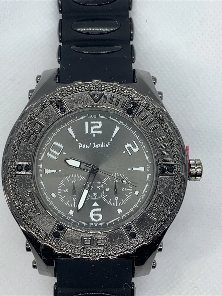 Reloj Hombre Paul Jardín. Batería nueva. Banda de silicona negra. Stock #039 Foto 3 de 4