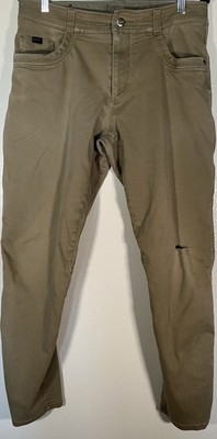 KUHL Revolt Mens 33x30 Tan Distressed Hiking Work Pants HOLES Threadbare Gorp