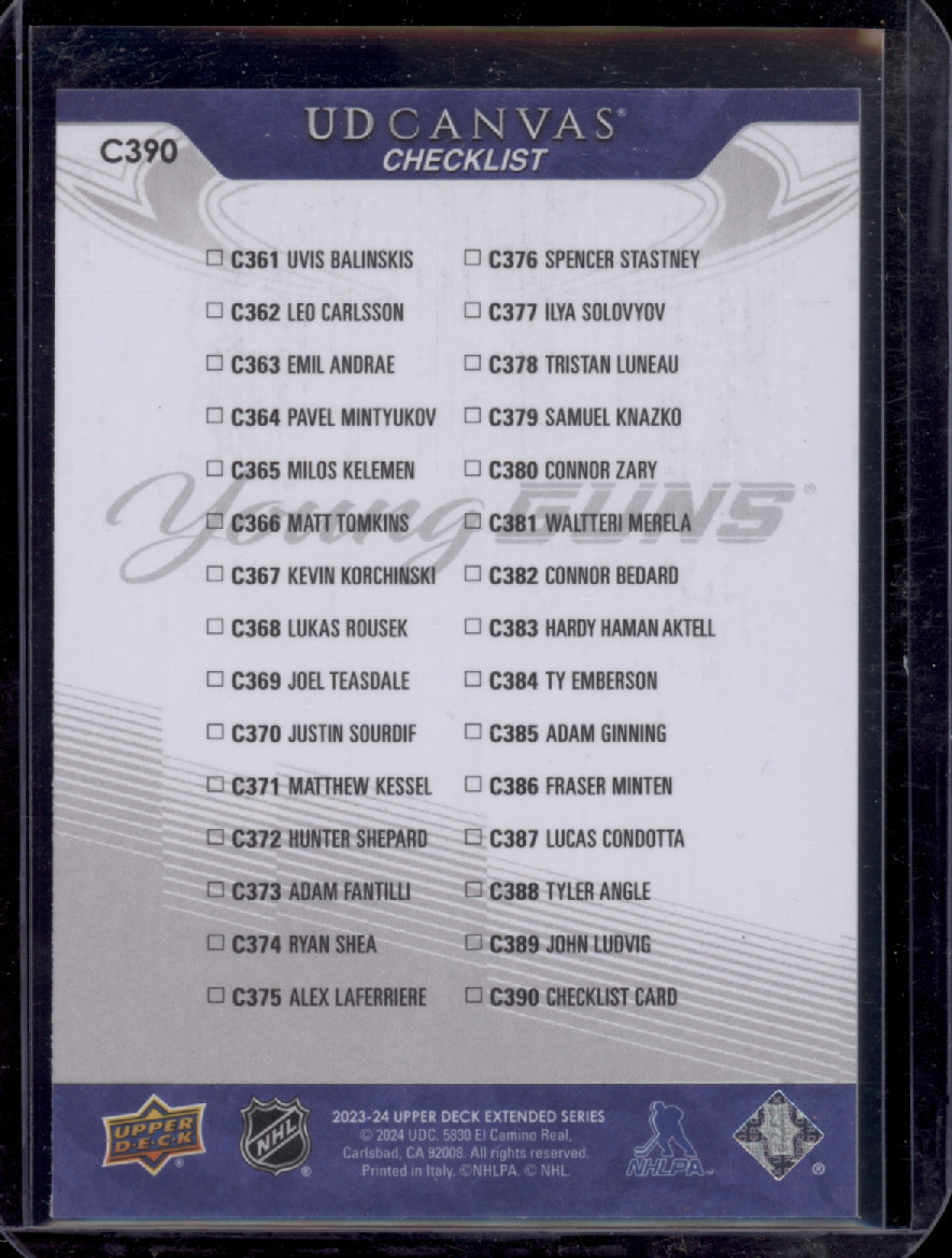 2023-24 Extended Connor Bedard Adam Fantilli UD Canvas Young Guns Rookie RC view 2