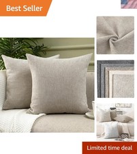 Elegant Chenille Throw Pillow Covers - Set of 2, Tan 18x18 Inches for Cozy D cor