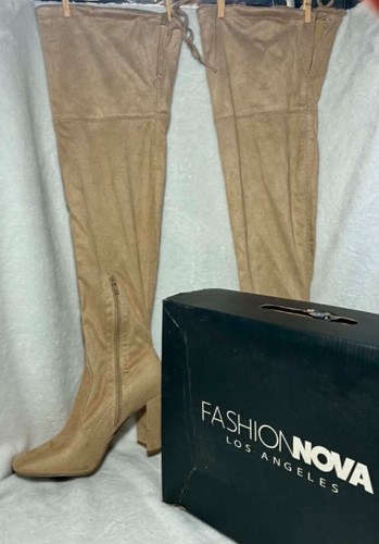 Fashion Nova Thigh High Boots Nude Size 8.5 Over The Knee Block Heel