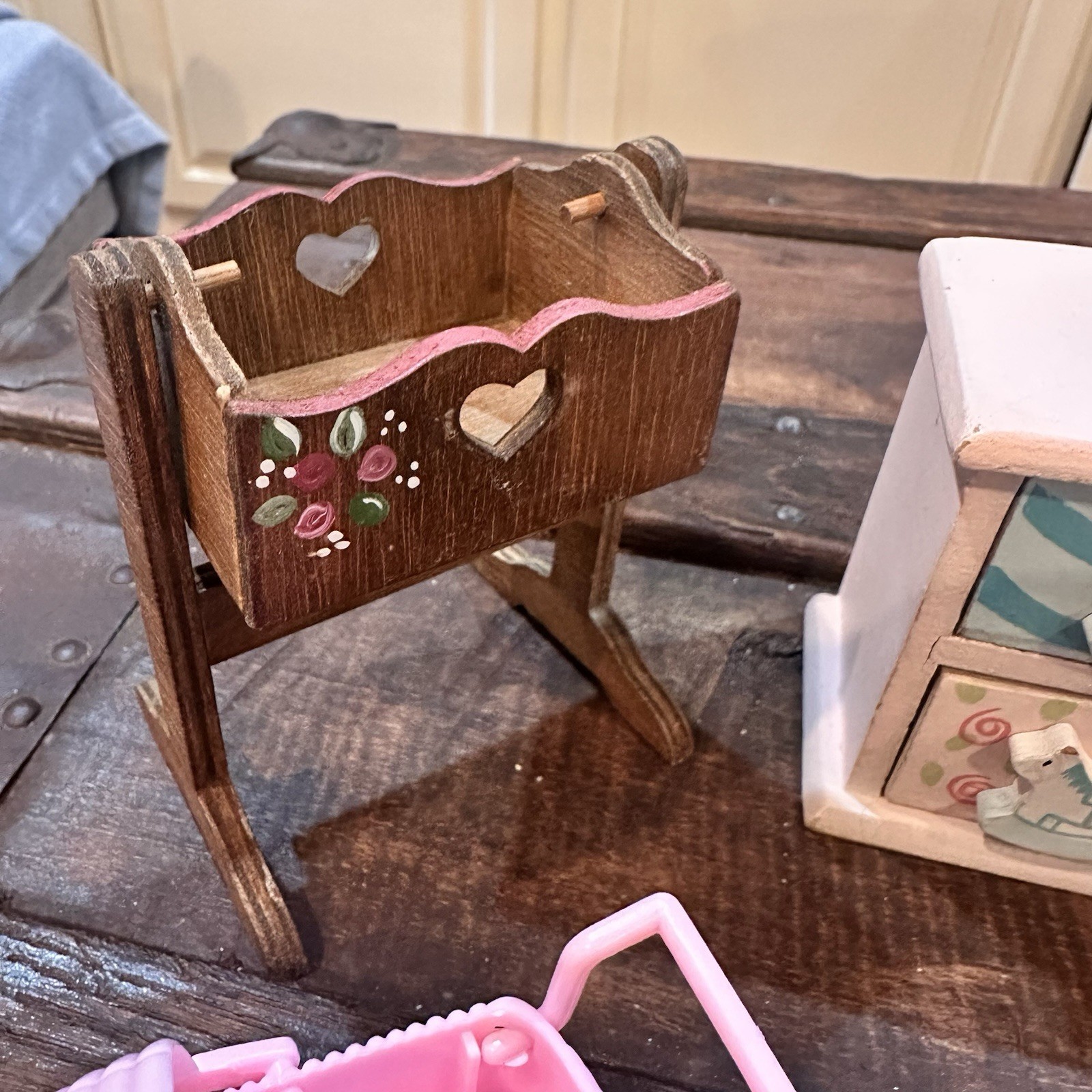 Vintage Doll House Furniture Baby Kids Dresser School Desk Lot Of 5 Wood Plastic