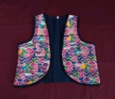XS Guatemalan Hand Woven Vest Multicolor Hand Embroidered Boho Hippie Festival